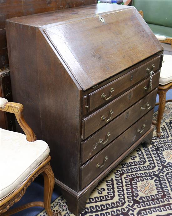 A Georgian oak bureau W.91cm